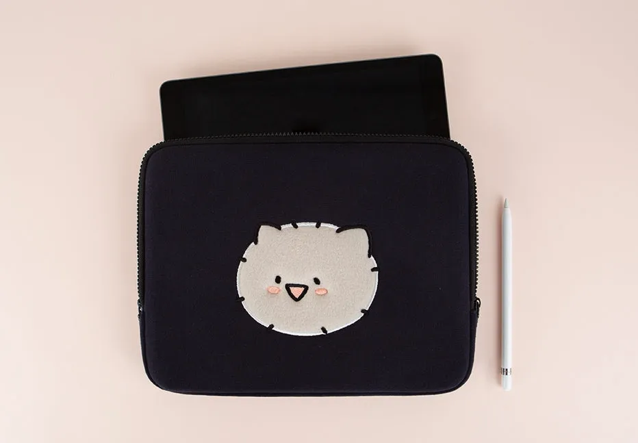 Navy Kuma Laptop Sleeves iPad 13 14 15 inch Cases Protective Covers Purses Skins Handbags Square Cushion Carrying Pouches Designer Artist Embroidery School Collage Office Lightweight Pocket Cute Characters