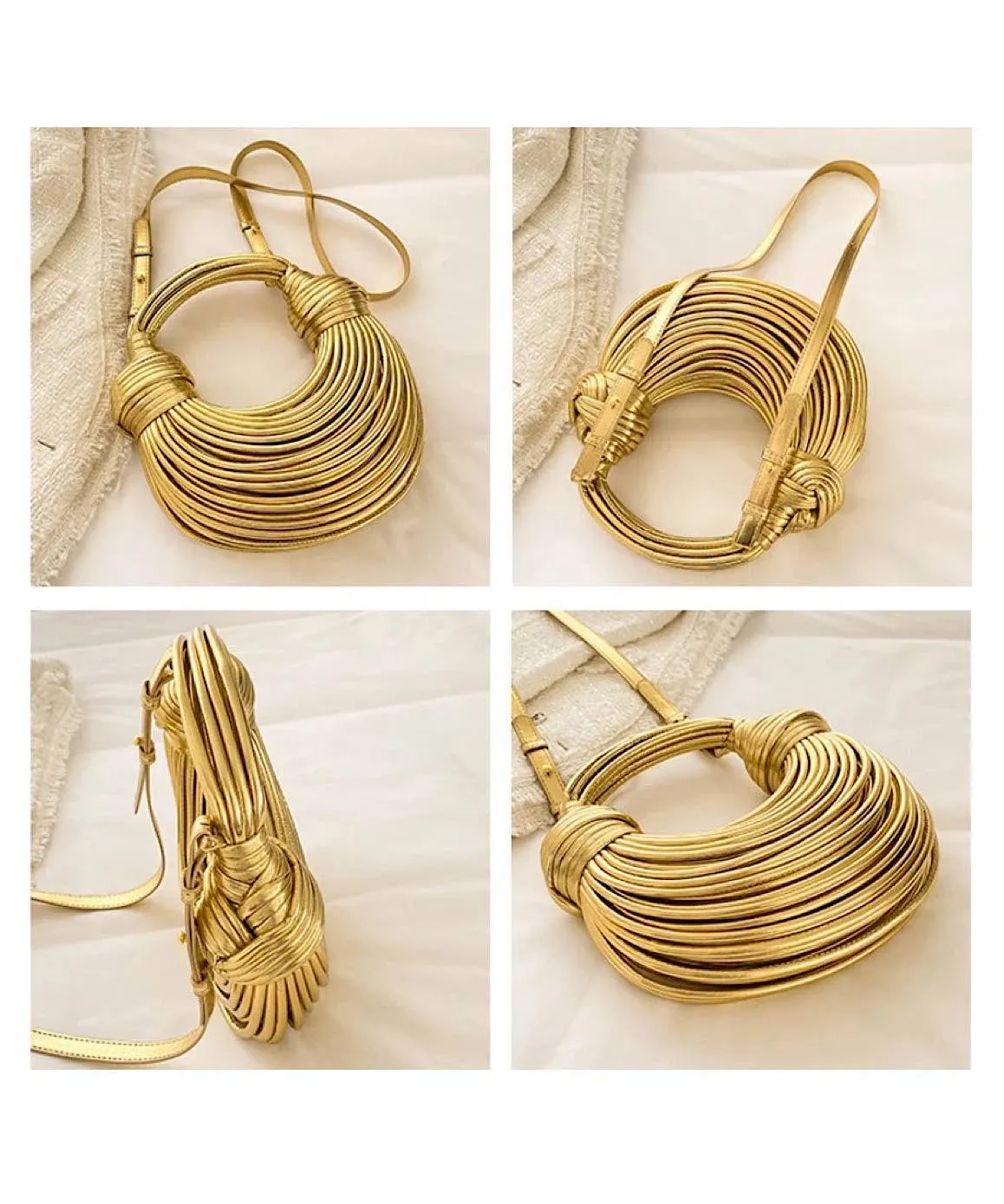 Noodle Rope Knotted Hobo Handbag In Nude