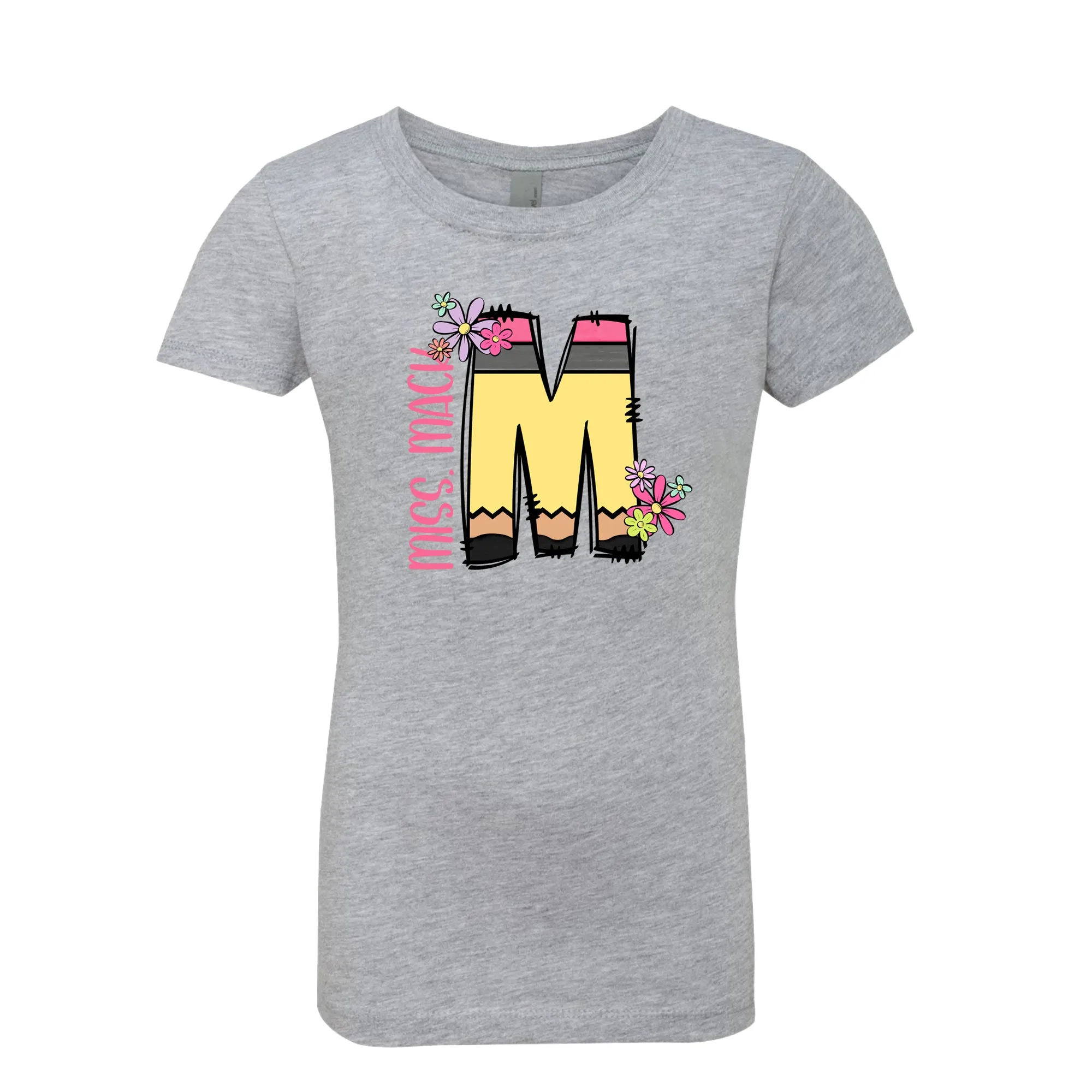 Pencil Letter (Flowers) - Personalized TSHIRT - Youth, Women & Men