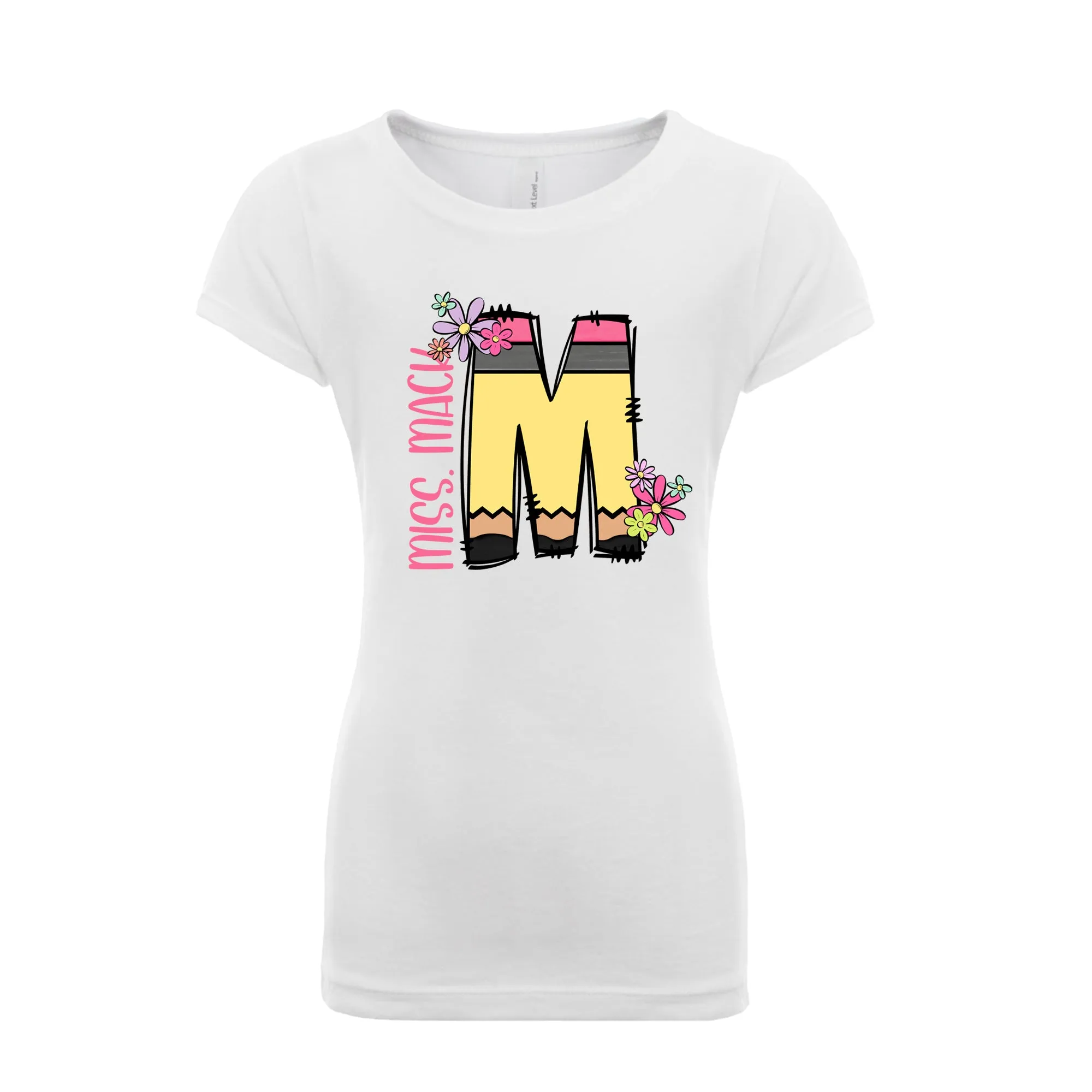 Pencil Letter (Flowers) - Personalized TSHIRT - Youth, Women & Men