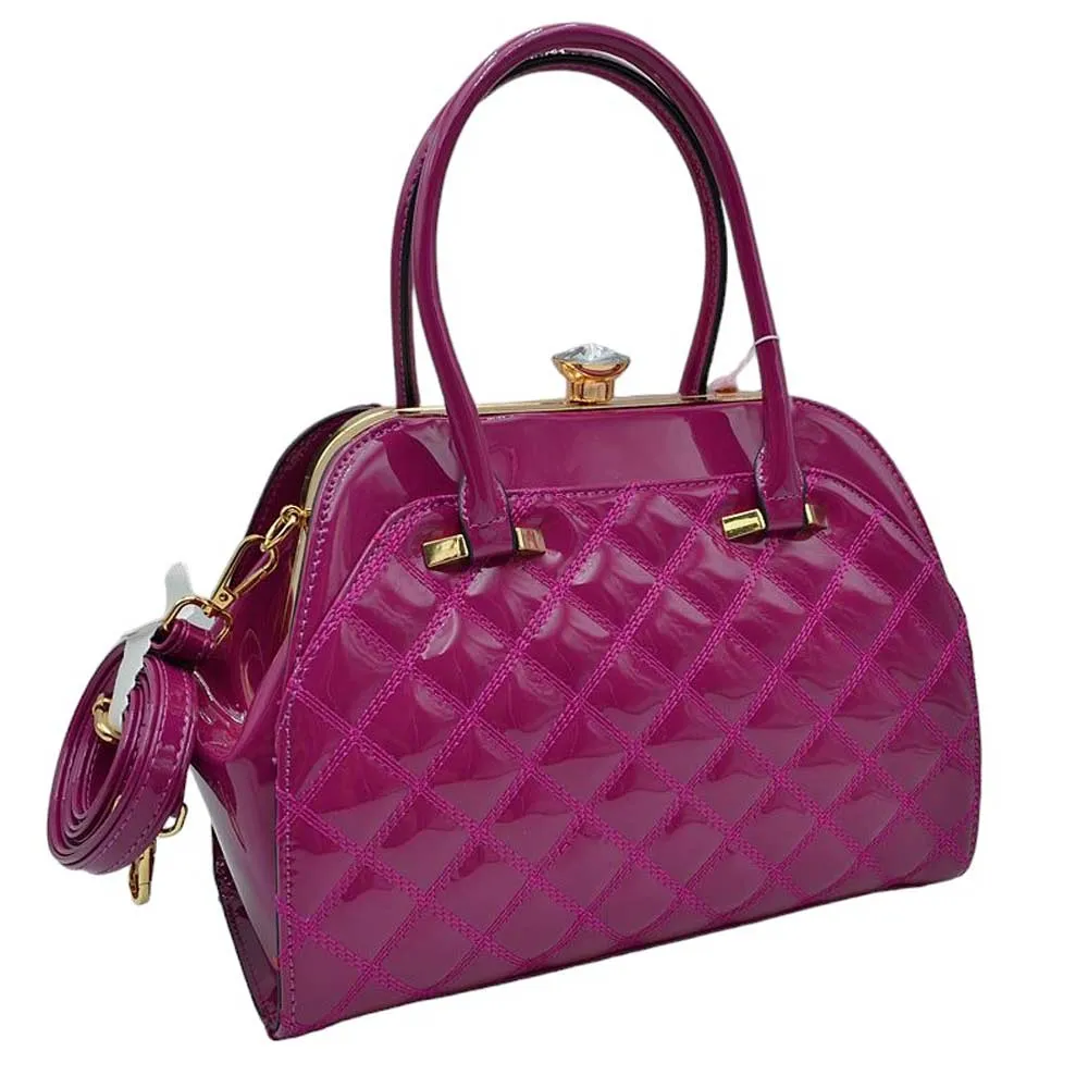 Shiny Patent Quilted Fashion Satchel Tote Handbag