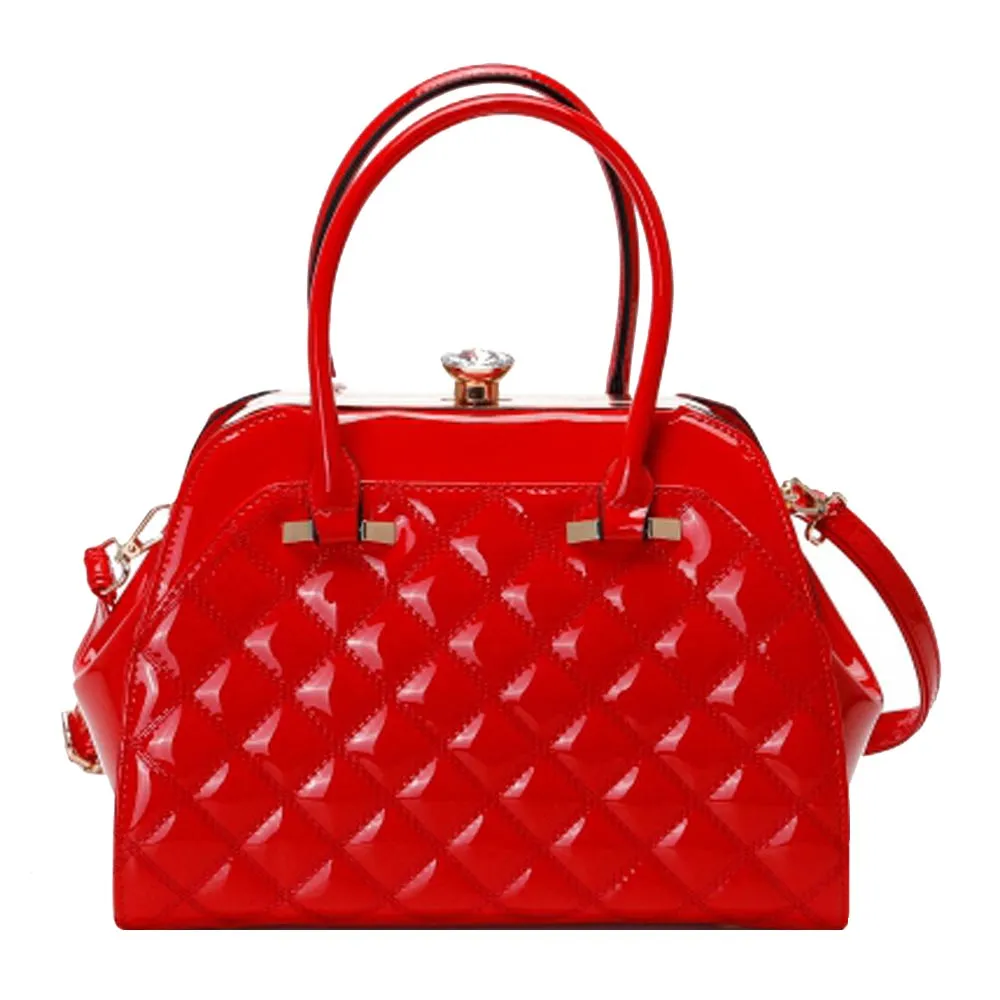 Shiny Patent Quilted Fashion Satchel Tote Handbag