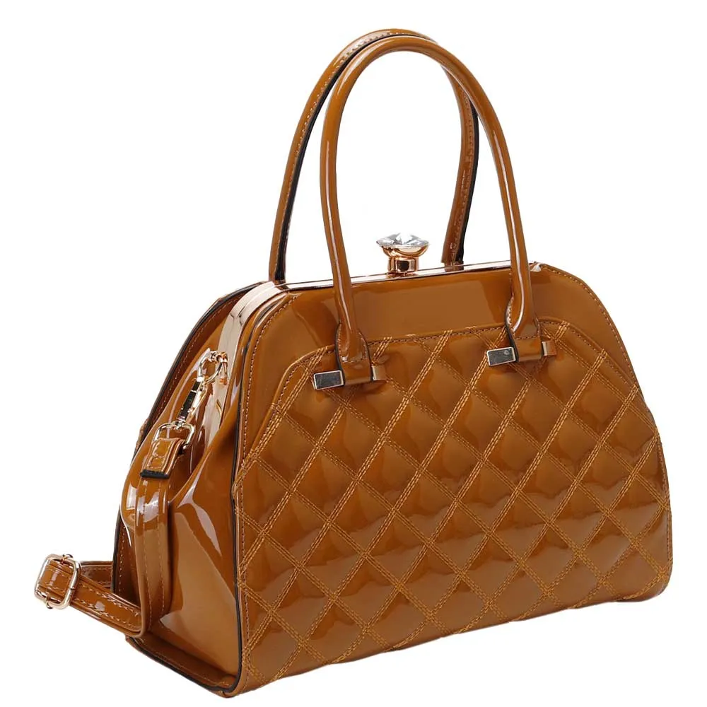 Shiny Patent Quilted Fashion Satchel Tote Handbag