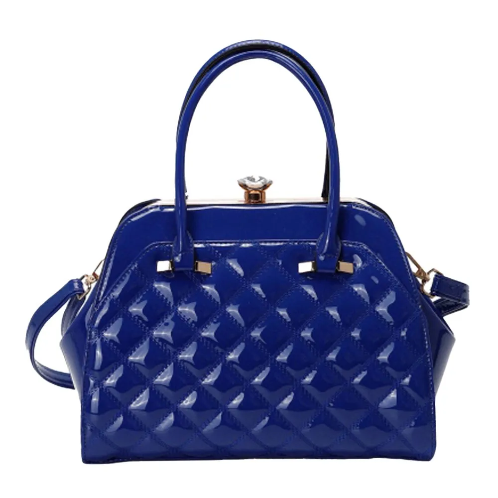 Shiny Patent Quilted Fashion Satchel Tote Handbag