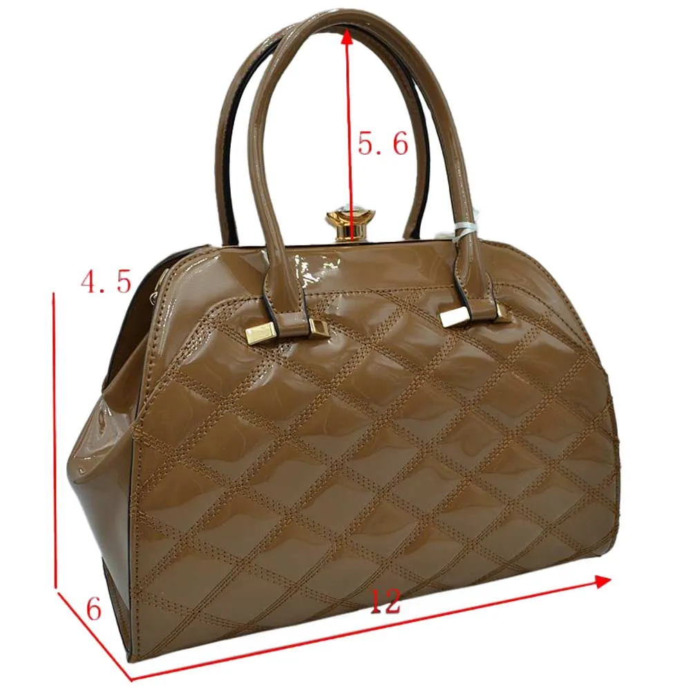 Shiny Patent Quilted Fashion Satchel Tote Handbag