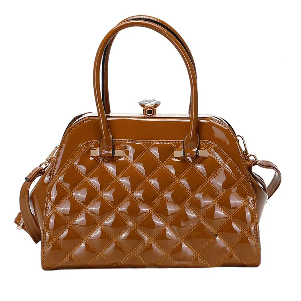 Shiny Patent Quilted Fashion Satchel Tote Handbag