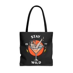 Stay Wild Tattooed Lady Tattoo Tote Bag in Black / Vintage American Old School Traditional Tattoo, Punk Rock Alternative Beach Shopping Bag