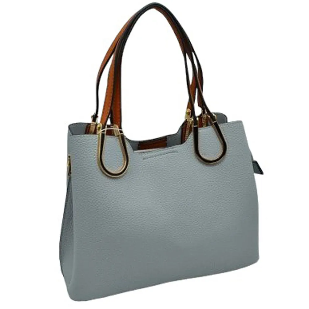 Textured Faux Leather Horseshoe Handle Women's Tote Bag