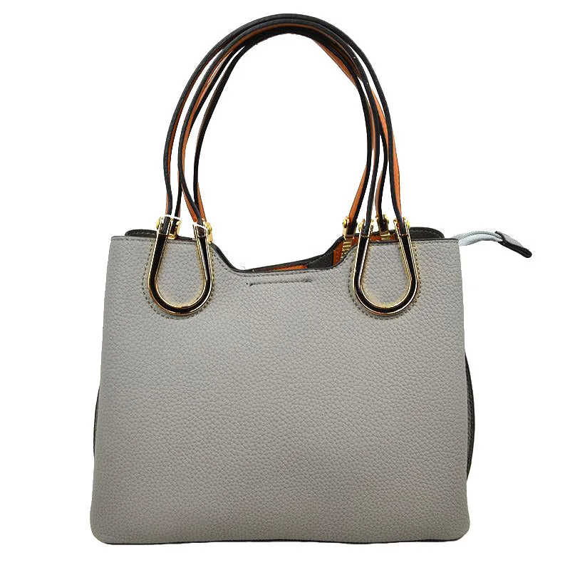 Textured Faux Leather Horseshoe Handle Women's Tote Bag