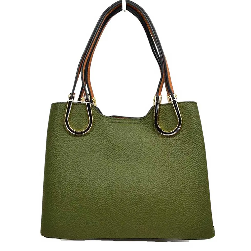 Textured Faux Leather Horseshoe Handle Women's Tote Bag