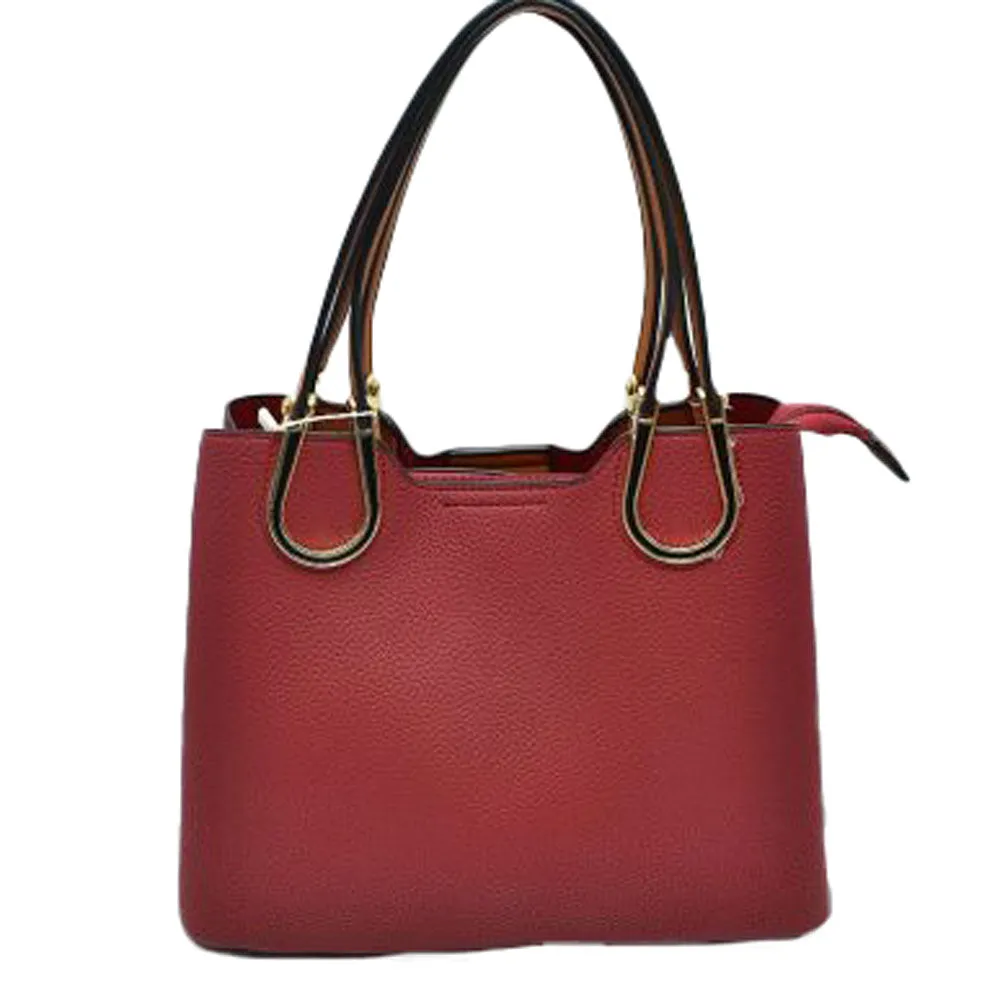 Textured Faux Leather Horseshoe Handle Women's Tote Bag