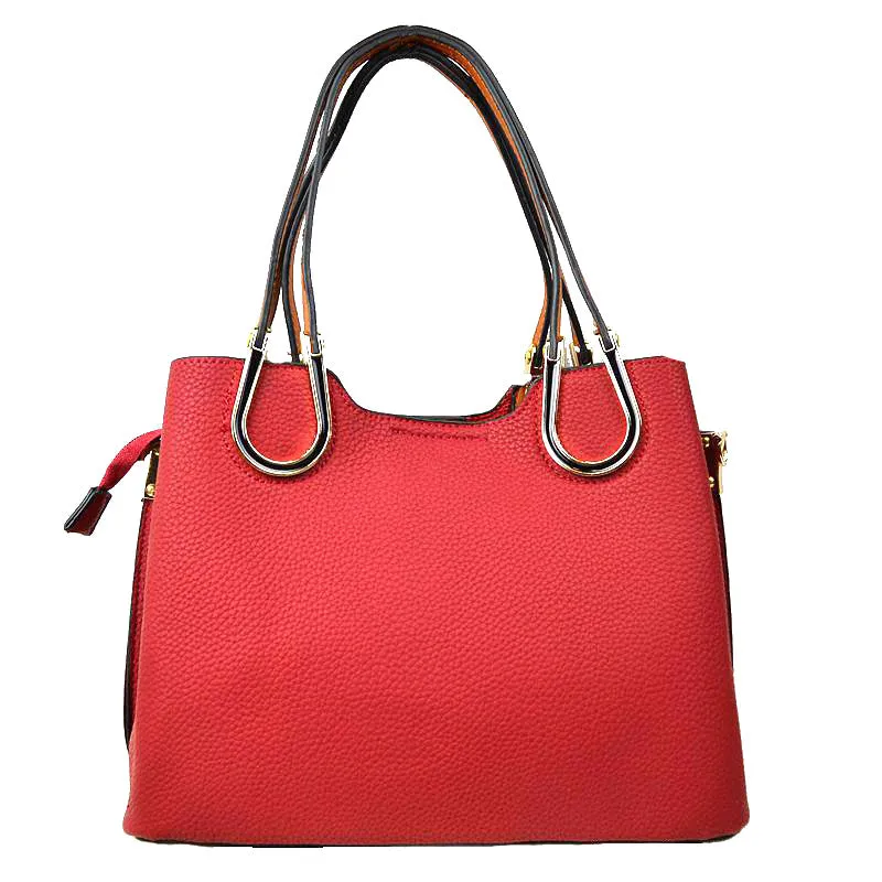 Textured Faux Leather Horseshoe Handle Women's Tote Bag