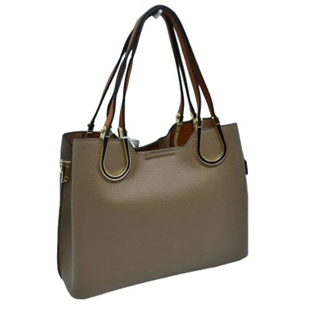 Textured Faux Leather Horseshoe Handle Women's Tote Bag