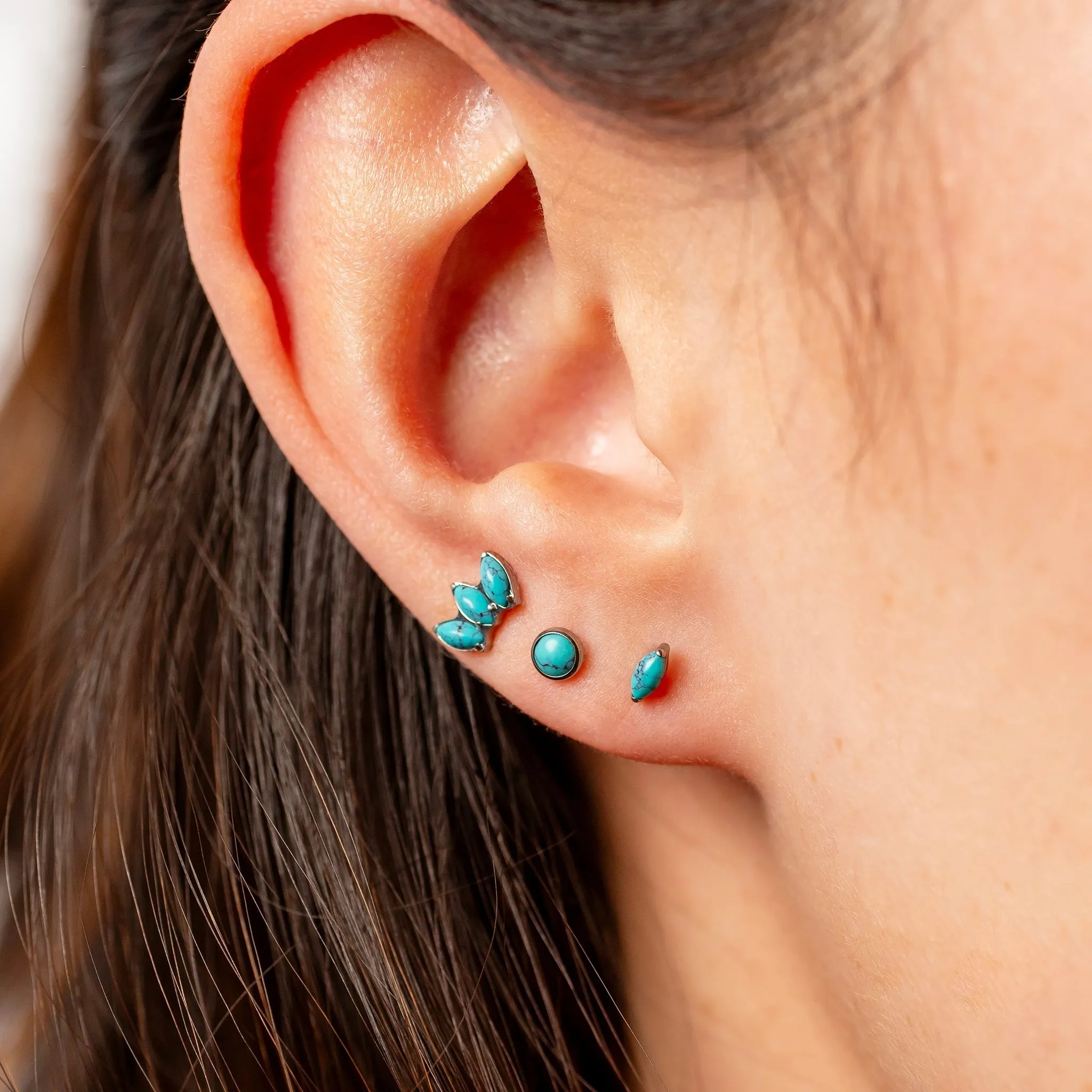 Turquoise Round Bezel-Set Flat Back Sleeper Earrings