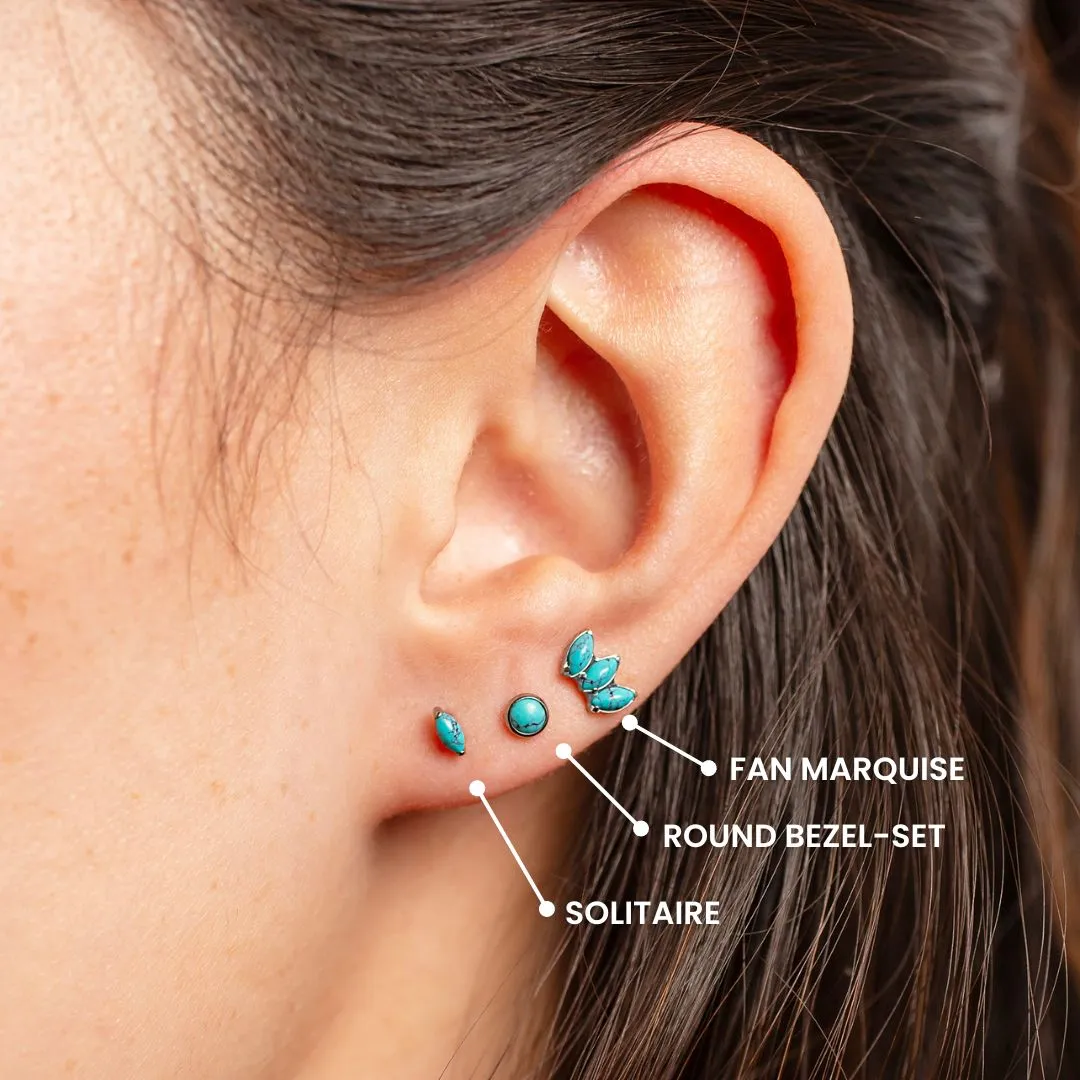 Turquoise Round Bezel-Set Flat Back Sleeper Earrings