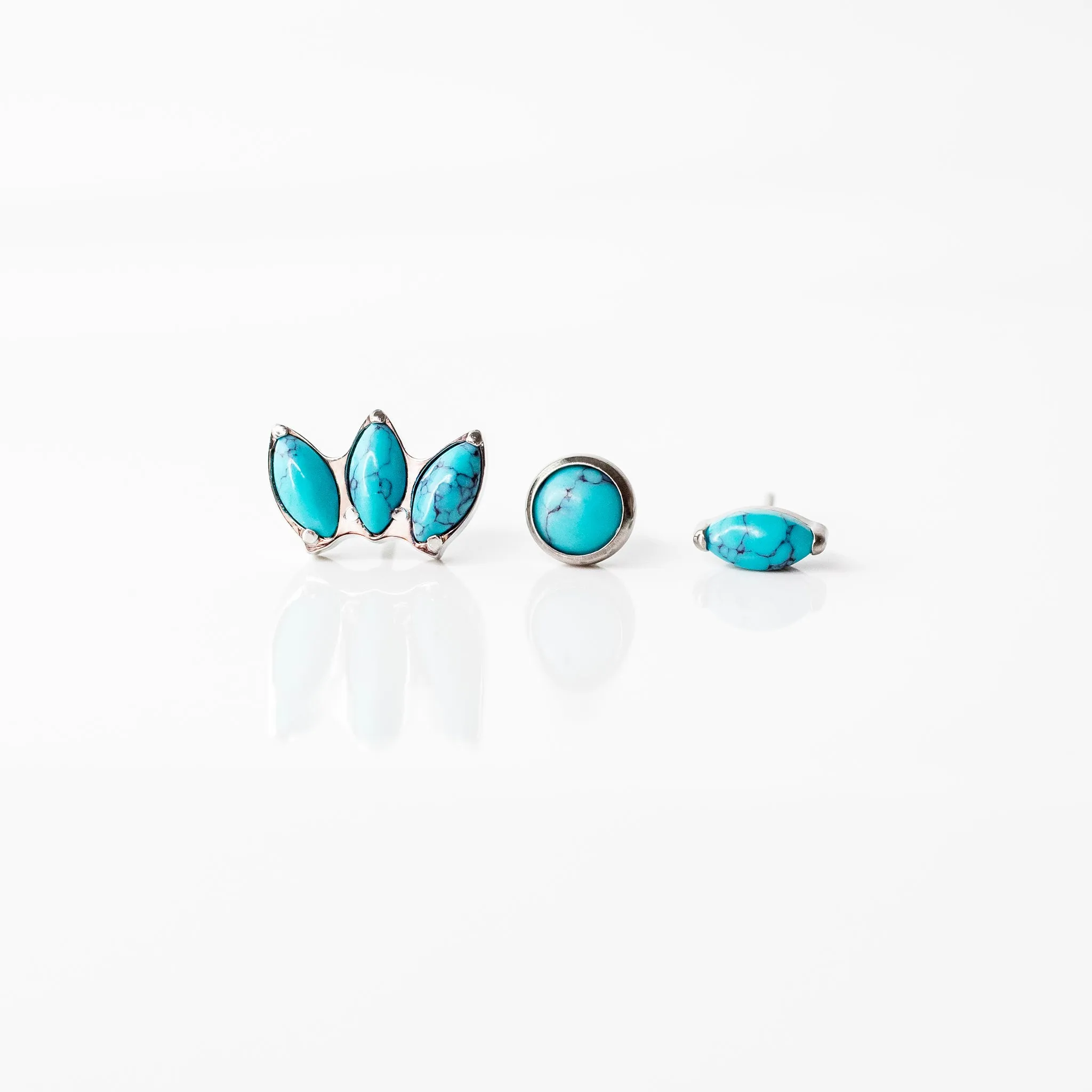 Turquoise Round Bezel-Set Flat Back Sleeper Earrings