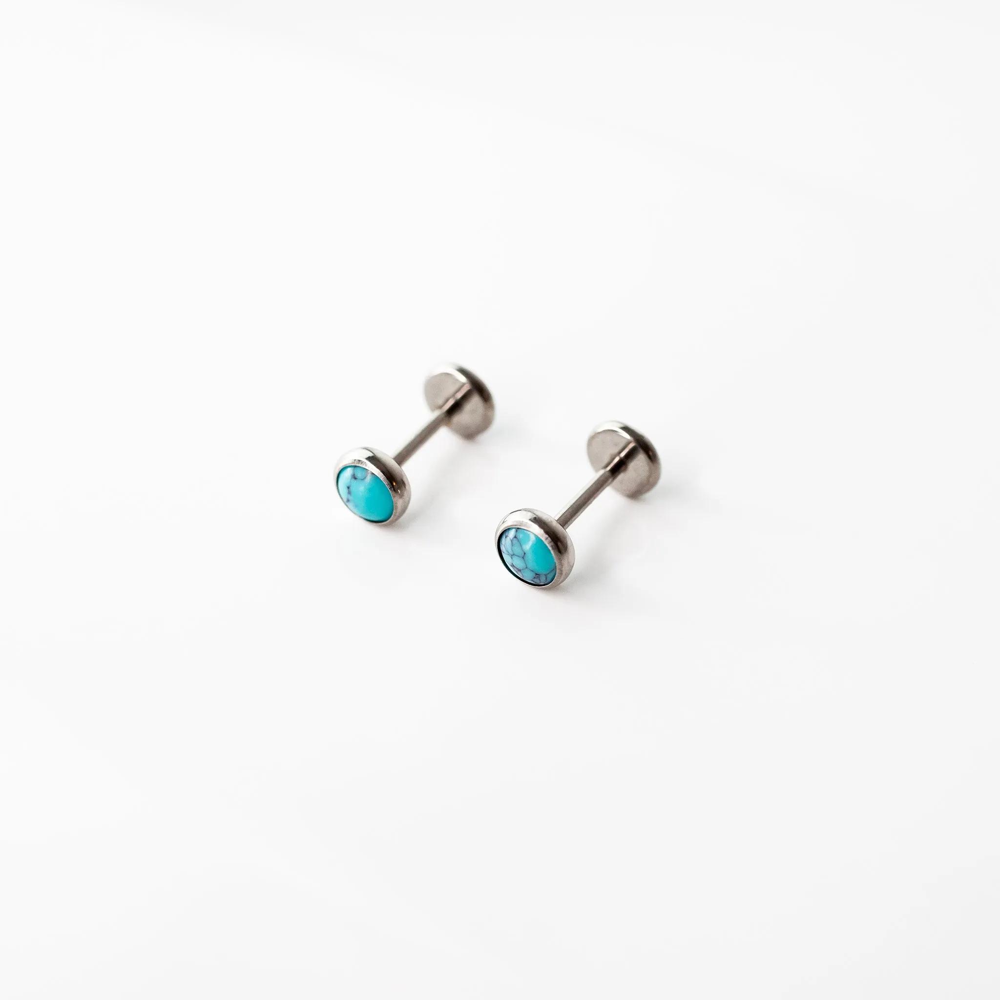 Turquoise Round Bezel-Set Flat Back Sleeper Earrings