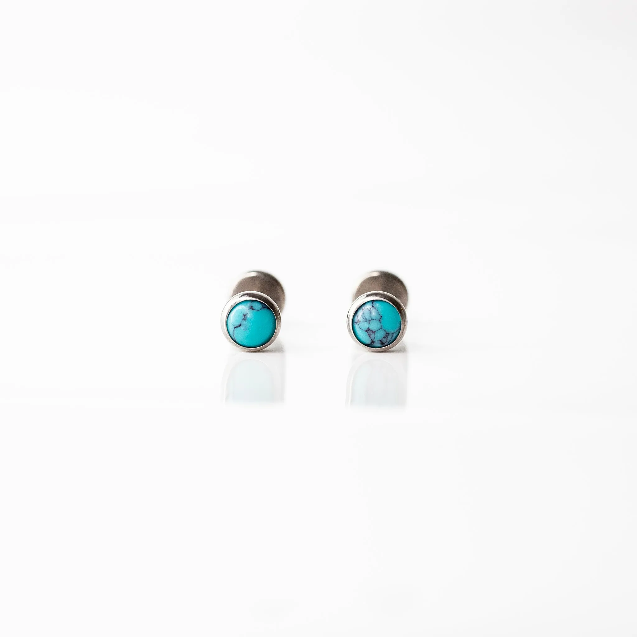 Turquoise Round Bezel-Set Flat Back Sleeper Earrings