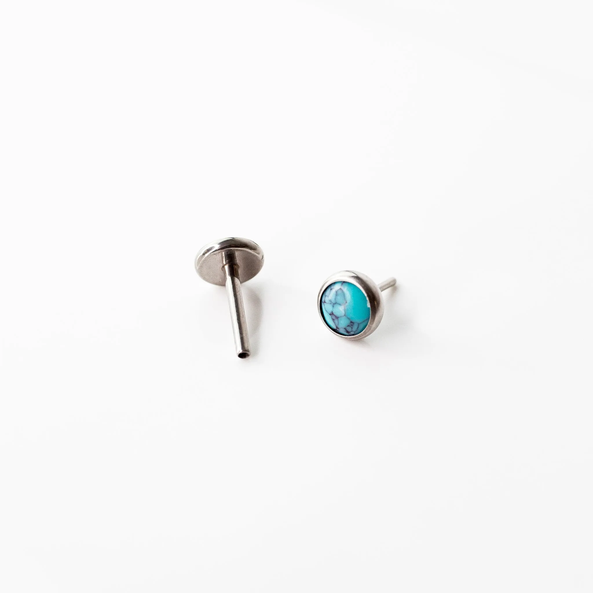 Turquoise Round Bezel-Set Flat Back Sleeper Earrings