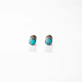 Turquoise Round Bezel-Set Flat Back Sleeper Earrings